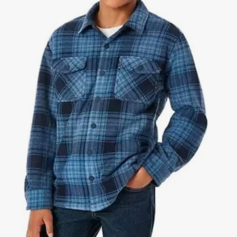 Member's Mark Blue Plaid Sherpa Lined Shacket Size Large